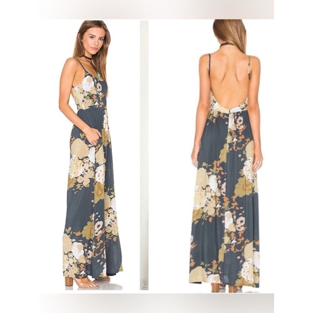 Novella Royale Grey Gardener Floral Open Back Boho Rayon Maxi Dress